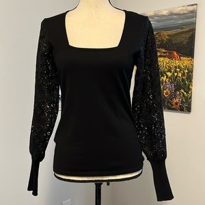 Halston Knit and Lace Top